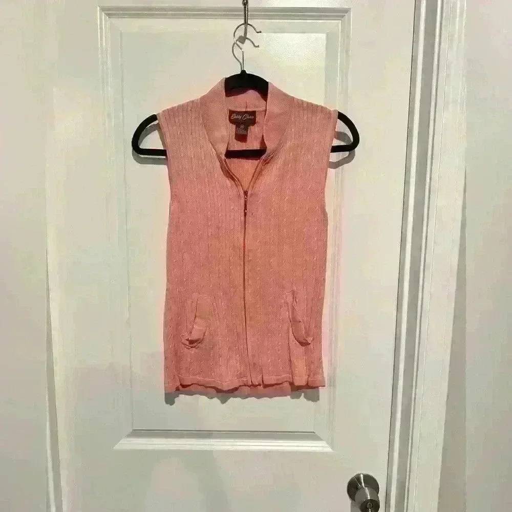 Bobby Chan Peach Sleeve-less Zip-up Sweater Sz M